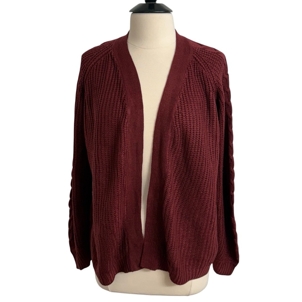 Questions Women's Long Sleeve Open Front Cardigan Sweater, Burgundy, Size S